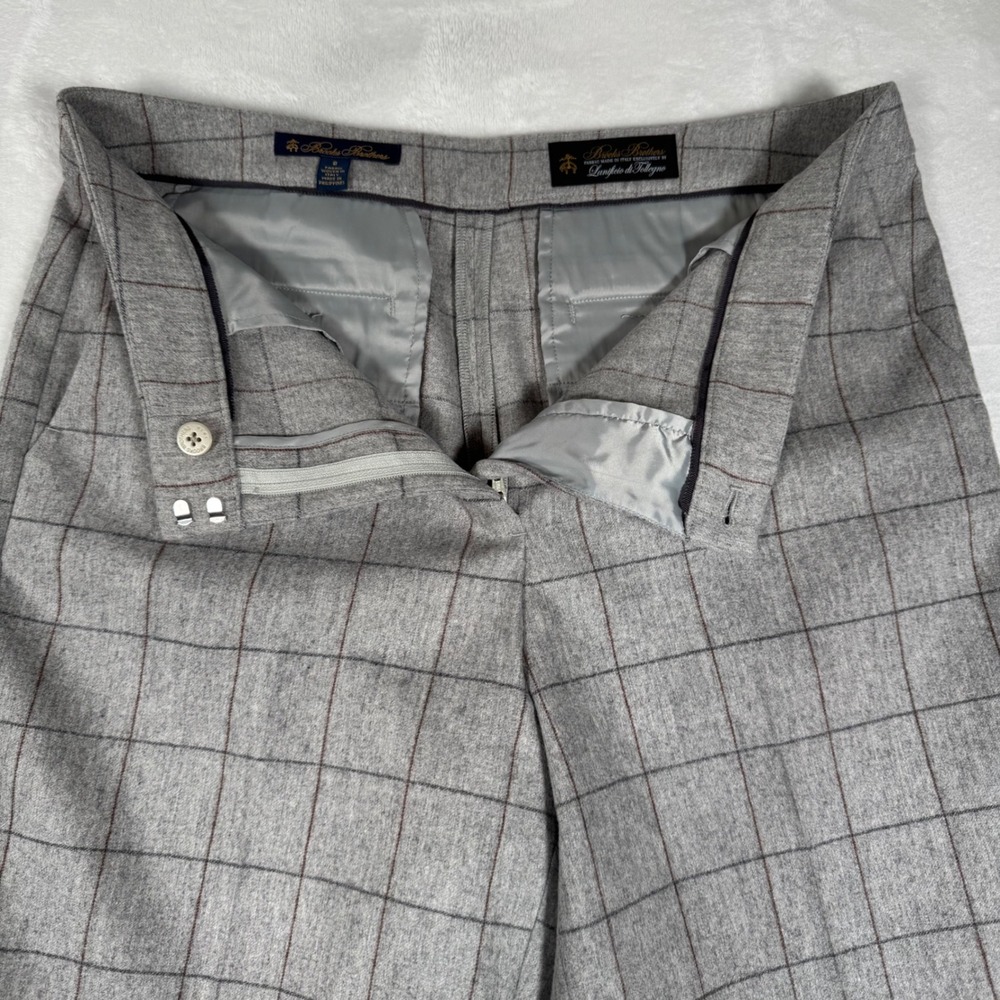 Brooks Brothers Womens 8 Trousers Grey Windowpane Wool Cashmere Wide Leg 42346 - Picture 11 of 12